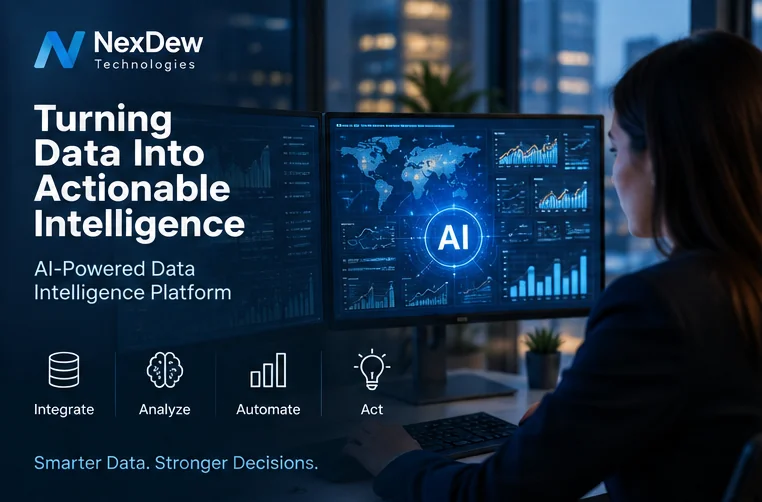 NexDew Technologies team presenting its AI-powered Data Intelligence Platform.